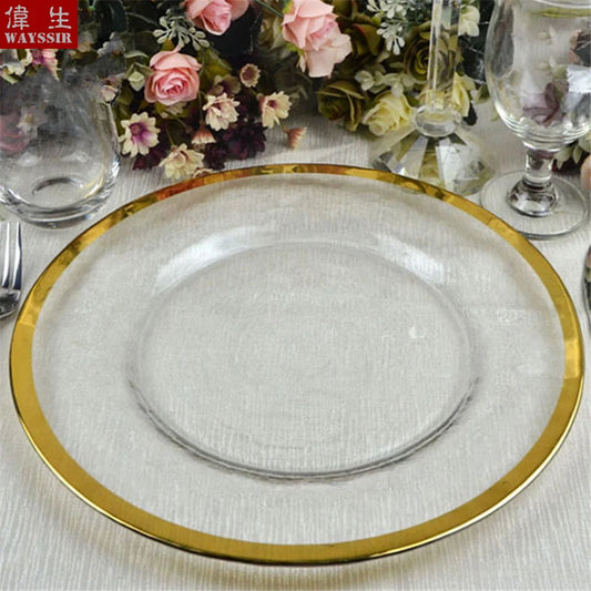 Gold Line Transparent Glass Charger Plate