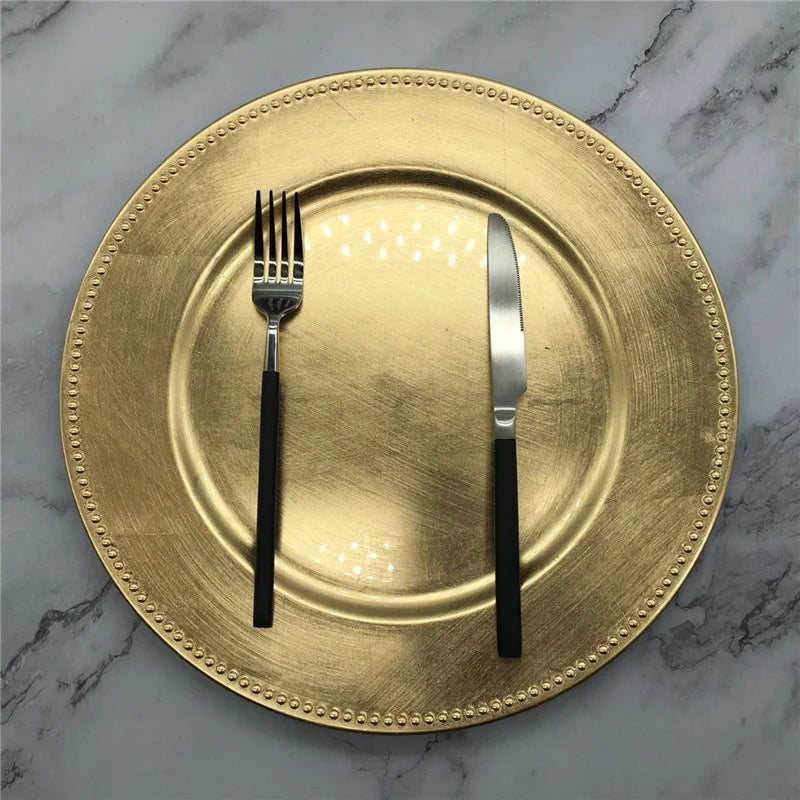 Elegant Gold Beaded Charger Plate Set