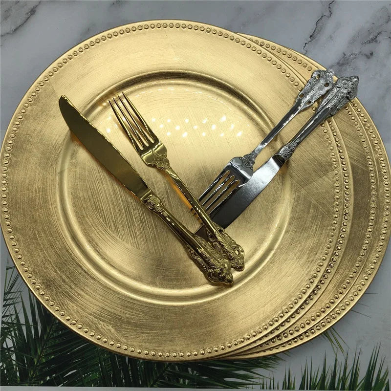 Elegant Gold Beaded Charger Plate Set