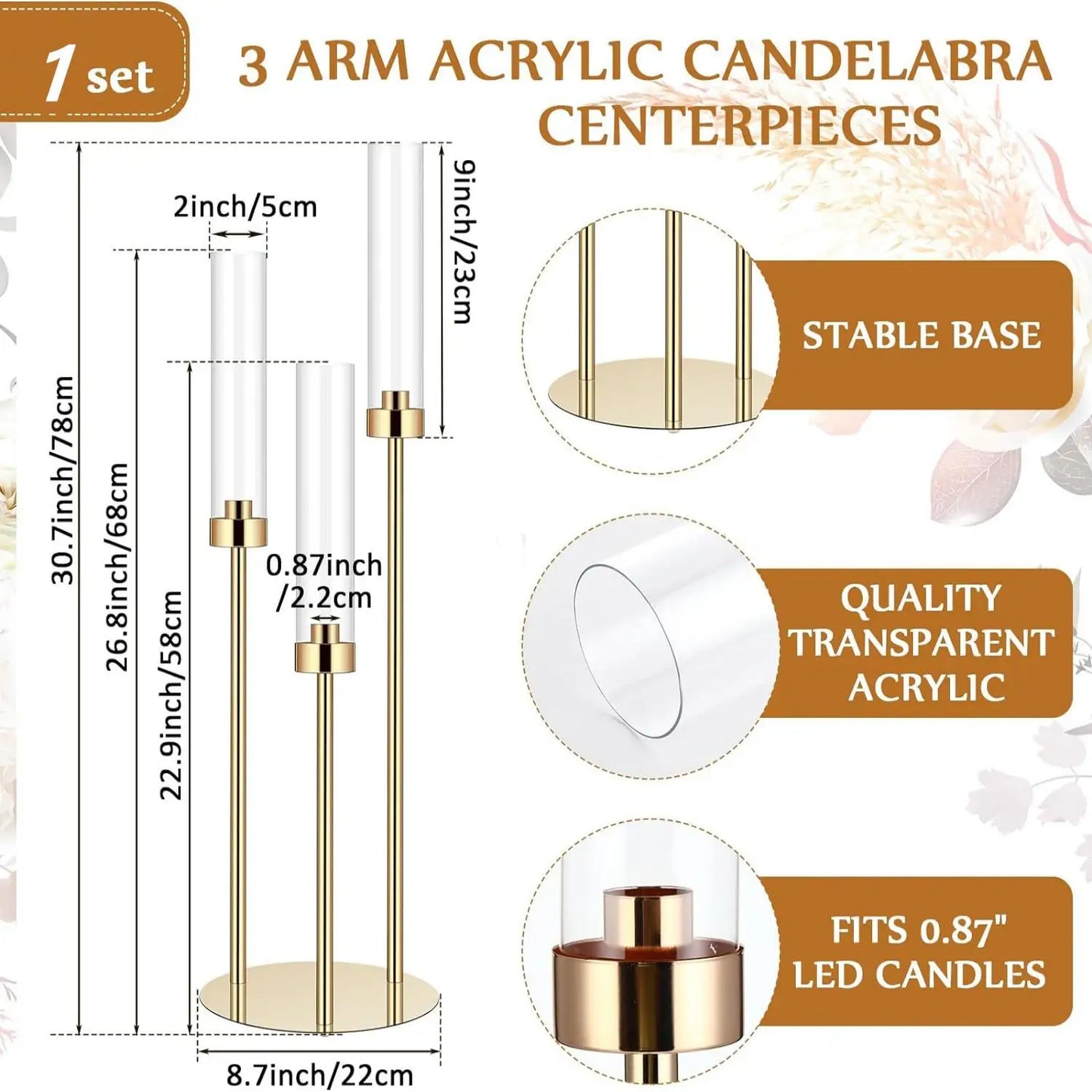 Golden Glow Acrylic Candelabra Set