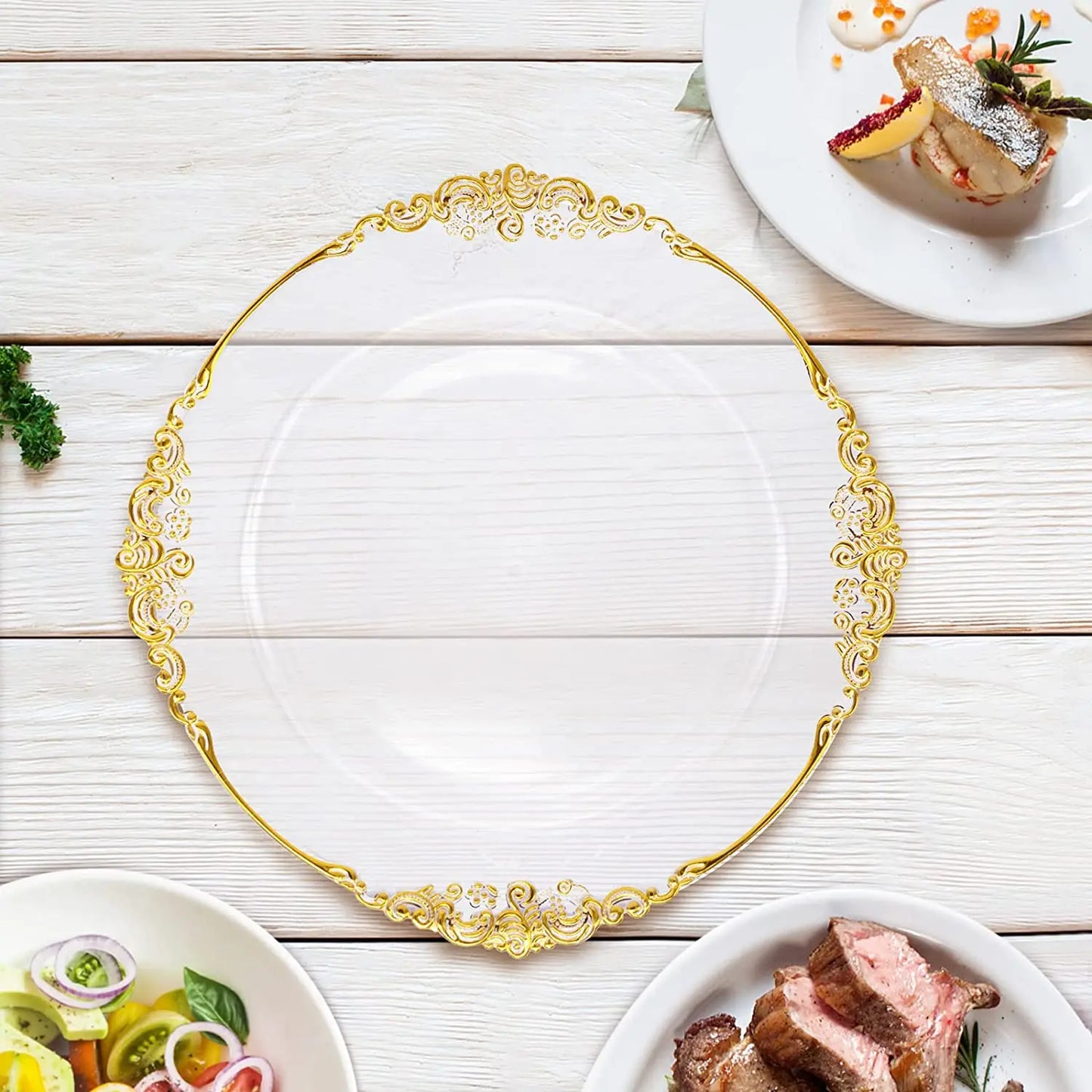 Antique Clear Charger Plate with Gold Rim