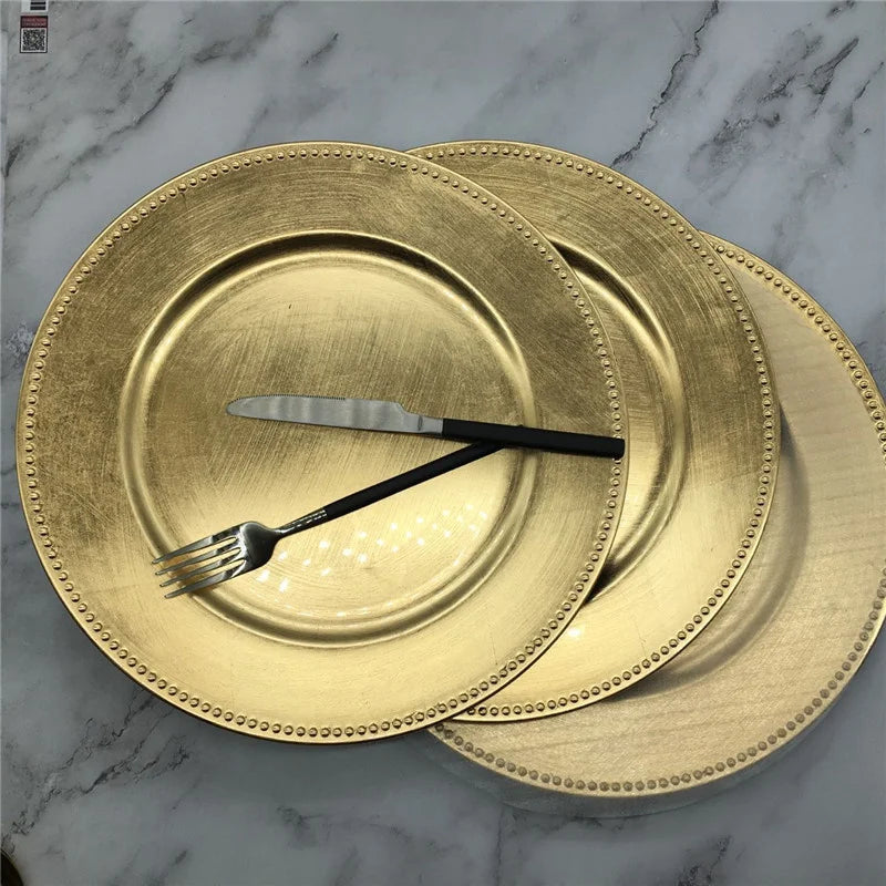 Elegant Gold Beaded Charger Plate Set