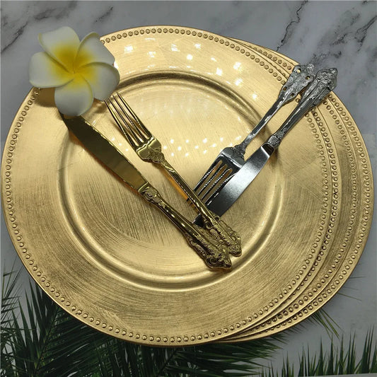 Elegant Gold Beaded Charger Plate Set