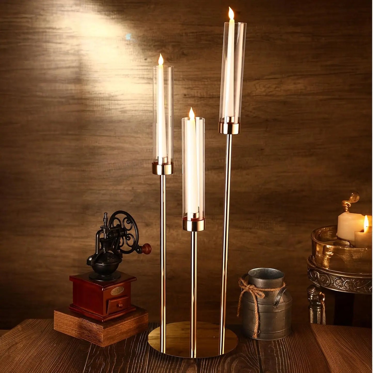 Golden Glow Acrylic Candelabra Set