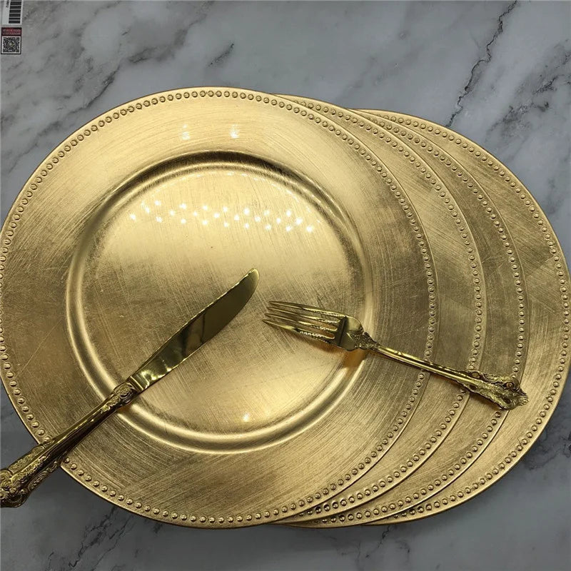 Elegant Gold Beaded Charger Plate Set